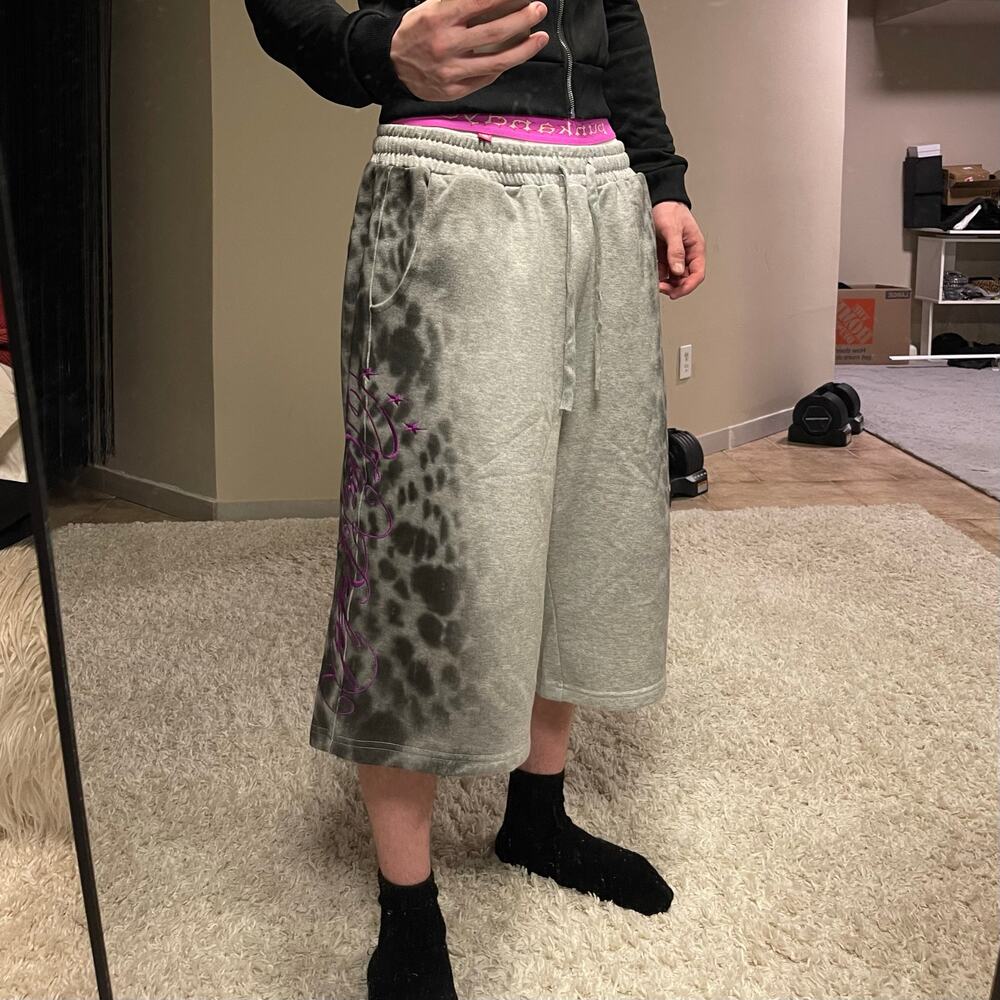 Leopard Cheetah Print Graphic Embroidered Sweatpant Jorts